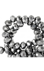 Faceted glass beads 4x3mm disc Grey metallic-pearl shine coating